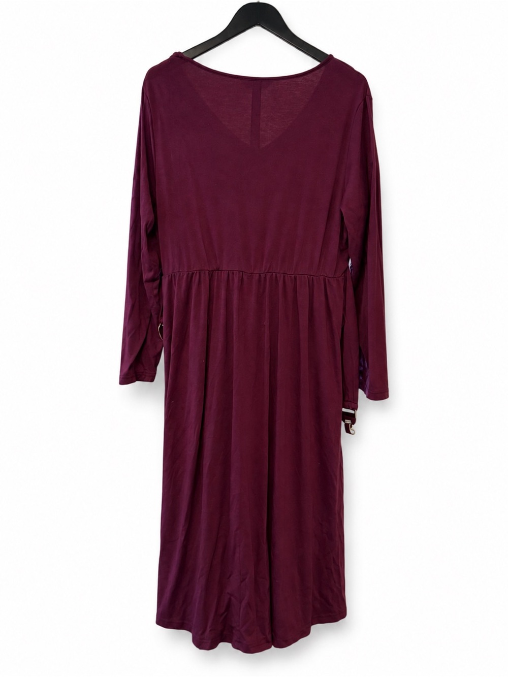 BLOOMCHIC Burgundy V-Neck Gold Buckle Midi Dress 14-16 - Picture 2 of 6